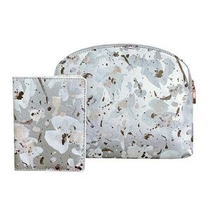 🌟Anthropologie -Travel Set Silver Speckled Passport Holder Travel Zip Pouch Bag